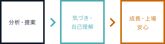 分析・提案 / 気づき・自己理解 / 成長・上場・安心